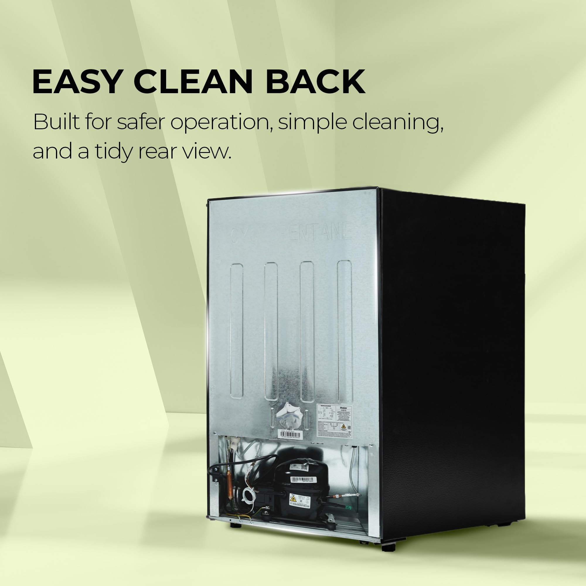 Haier 100 L 2 Star Direct Cool Single Door Mini Bar Refrigerator with Chiller Freezer Box LED Light for Clear View Lock  Key and Easy Clean Back HRD-1252KSA Black Steel 2026 Model