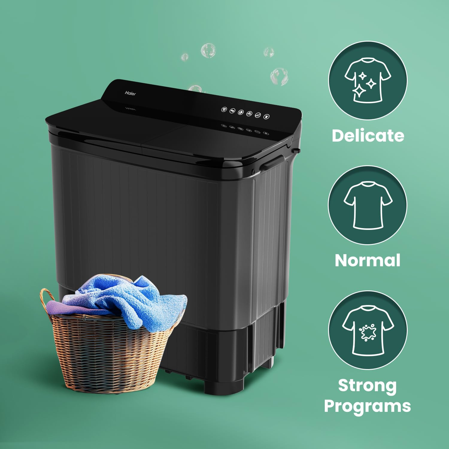 Haier 14 kg 5 Star Toughened Glass Aqua Storm Semi Automatic Top Load HTW140-178BKBlack