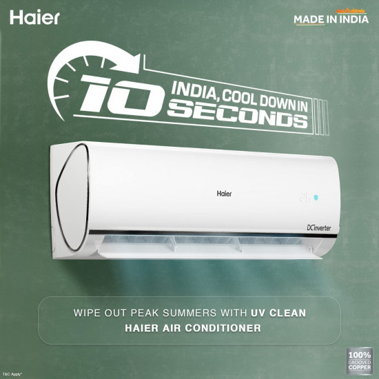 Haier 15 Ton 5 Star Heavy Duty UV Clean Hexa Inverter Intelli Smart Split AC Copper7 in 1 Convertible Anti Bacterial Filter Cools at 60C Temp 20 Mtrs Air Throw - HSU19U-PYFC5BE-INV2024 Model