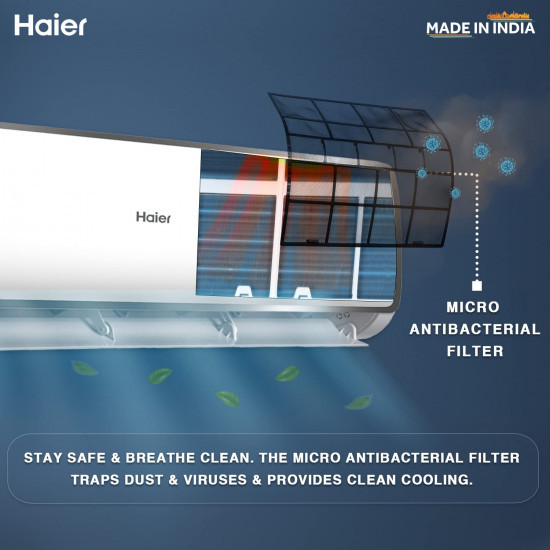 Haier 16 Ton 3 Star Fixed Speed Split AC Copper Anti bactreial filter 2023 Model HSU19T-TXS3BE-FS White
