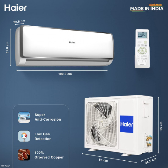 Haier 16 Ton 3 Star Fixed Speed Split AC Copper Anti bactreial filter 2023 Model HSU19T-TXS3BE-FS White
