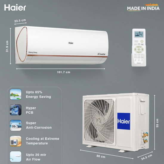 Haier 16 Ton 5 Star Inverter Split AC Copper Convertible 7 in 1 Cooling Modes Antibacterial Filter 2023 ModelHSU19K-PYFR5BE-INV White