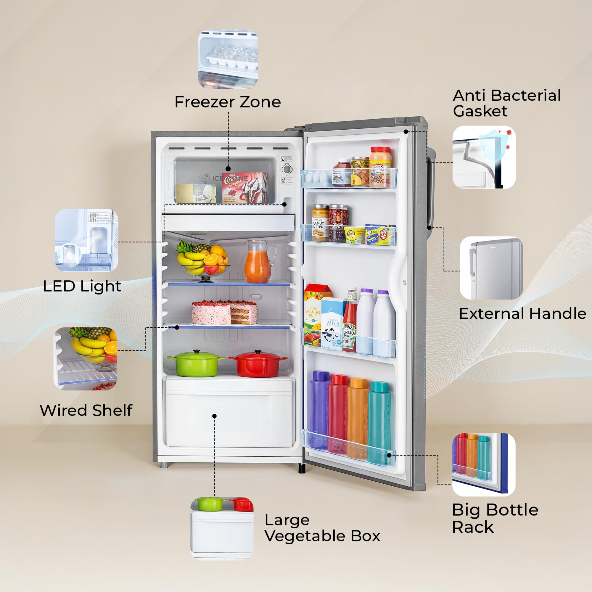 Haier 165 L 1 Star Direct Cool Single Door Refrigerator with Diamond Edge Freezing Technology Easy Clean Back Large Vegetable Box HED-171MSA-P Moon Silver 2026 Model