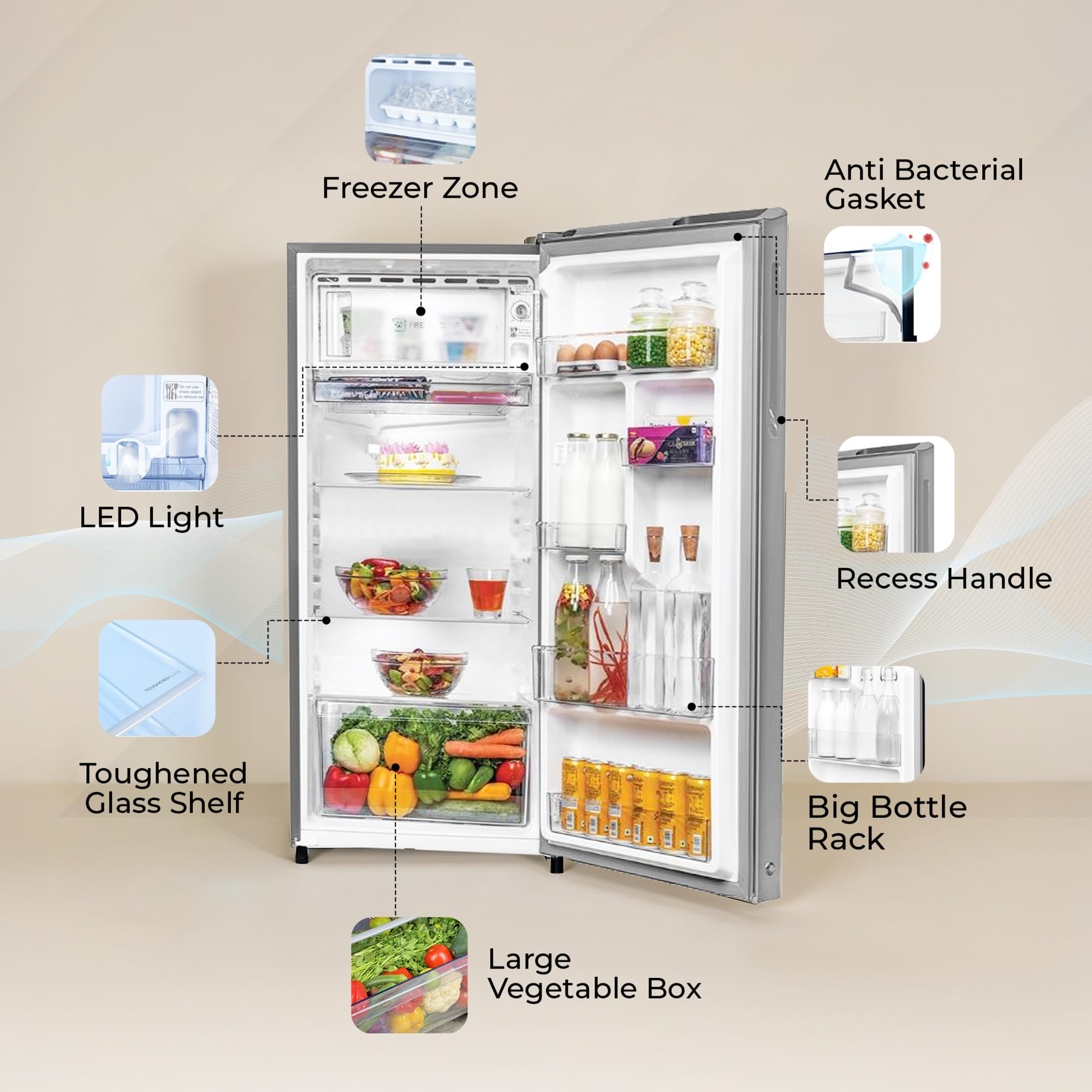 Haier 190 L 4 Star Direct Cool Single Door Refrigerator with Fast Ice Making Easy Clean Back Large Vegetable Box HED-204TDSA-N Dazzle Steel 2026 Model