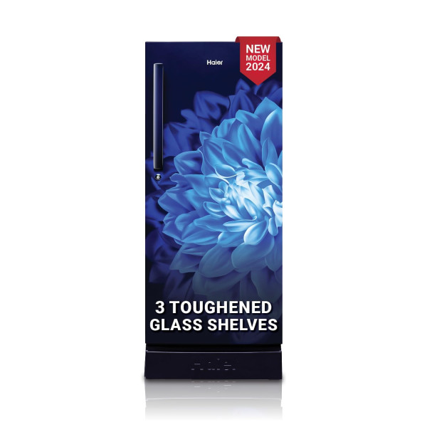 Image of Haier 190 L, 5 Star, Direct-Cool Single Door Refrigerator (HED-205MDB-P, Marine Dahelia, Base Stand Drawer, 2024 Model)