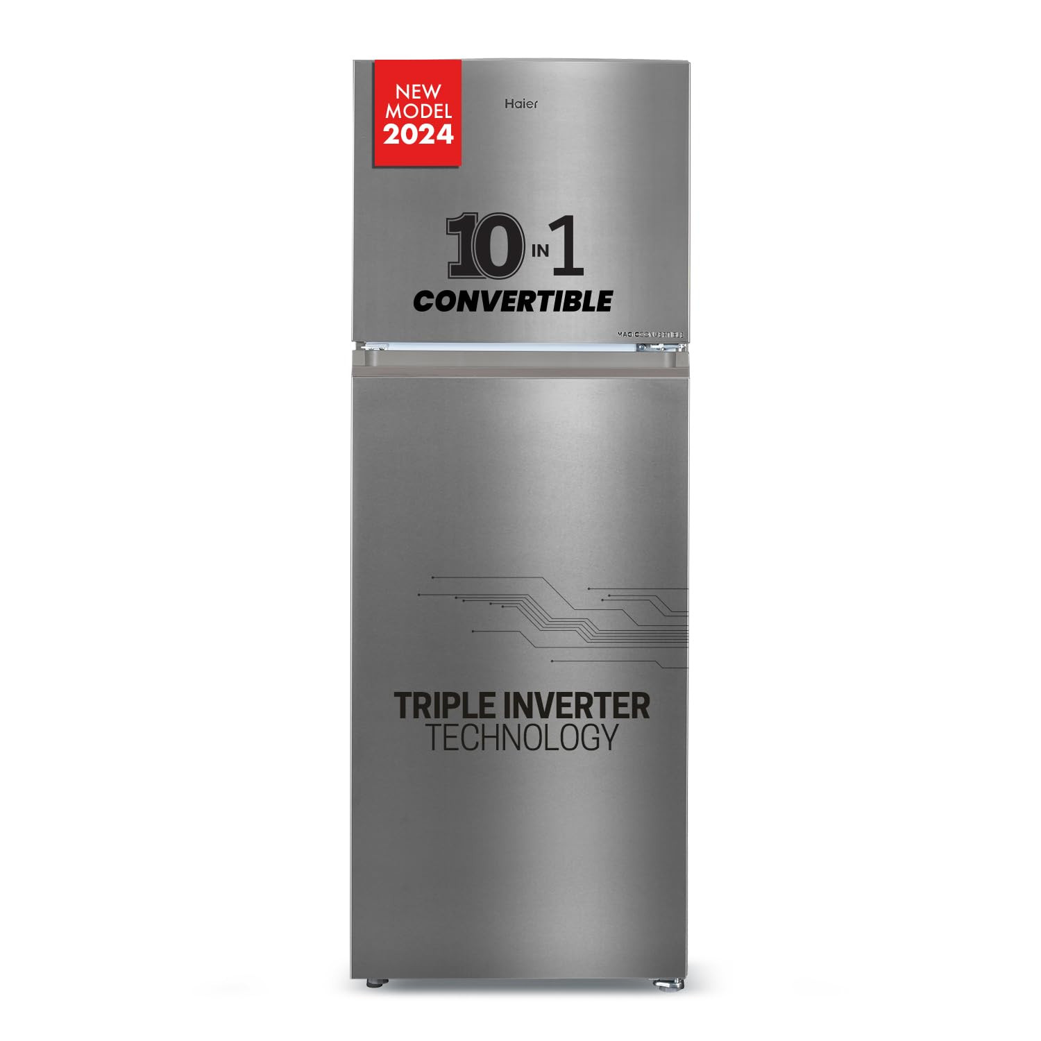Haier 328 L 3 Star Convertible 10-in-1 Triple Inverter Dual Fan Motor Technology Frost Free Double Door Refrigerator HEF-333TS-P Inox Steel 2024 Model