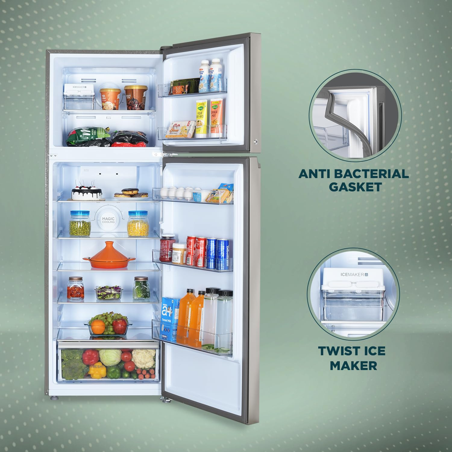 Haier 328 L 3 Star Convertible 10-in-1 Triple Inverter Dual Fan Motor Technology Frost Free Double Door Refrigerator HEF-333TS-P Inox Steel 2024 Model