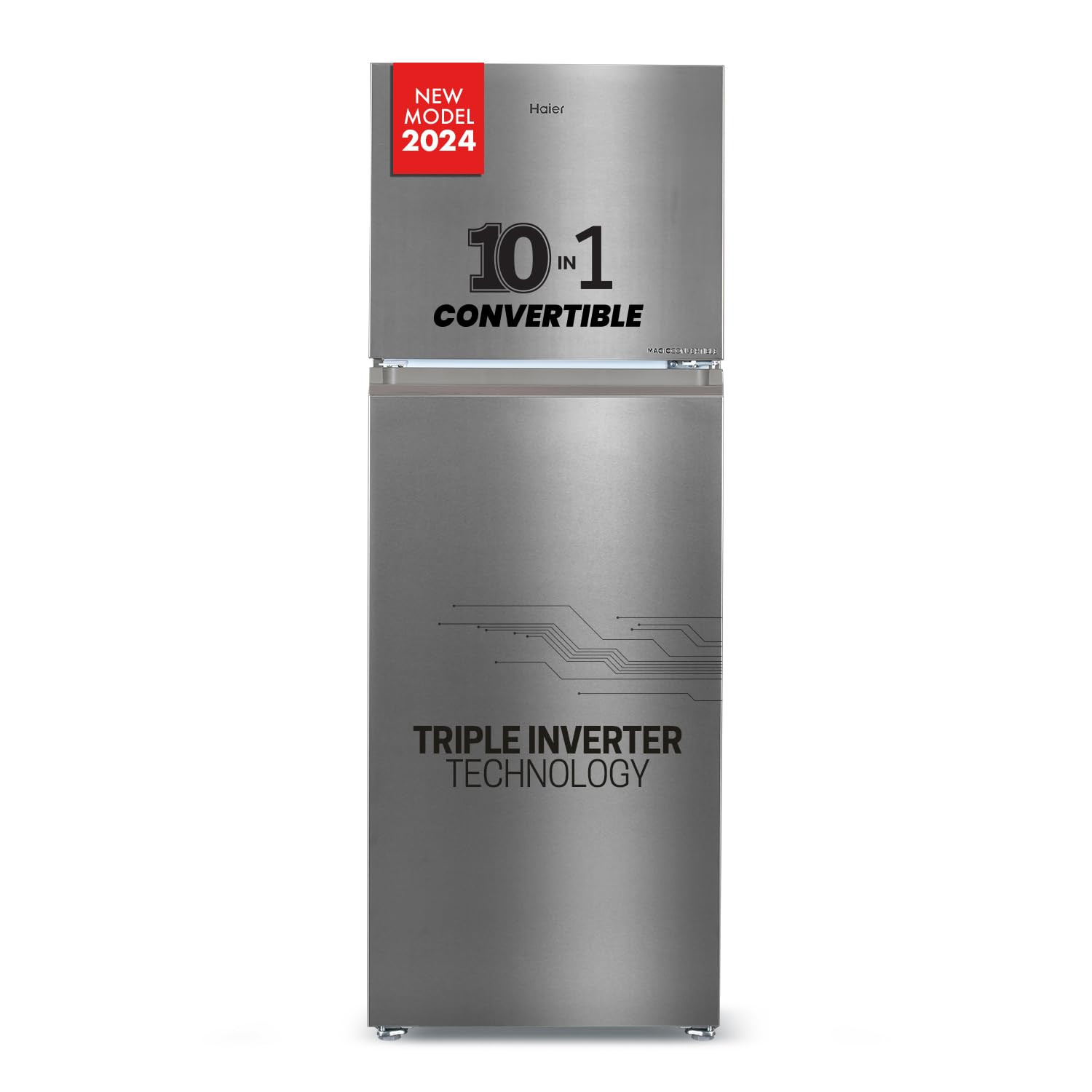 Haier 358 L 3 Star Convertible 10-in-1 Triple Inverter Dual Fan Motor Technology Frost Free Double Door Refrigerator HEF-363TS-P Inox Steel 2024 Model