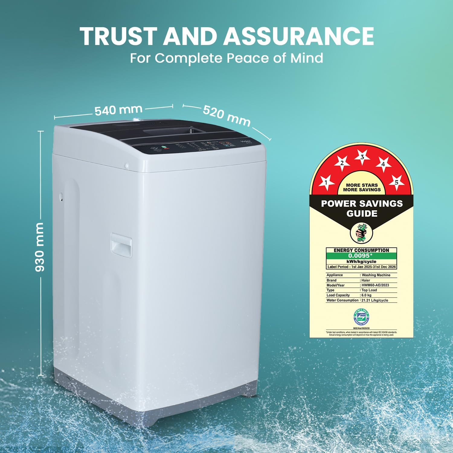 Haier 6 kg 5 Star Oceanus Wave Drum Washing Machine Fully Automatic Top Load HWM60-AE Moonlight Silver