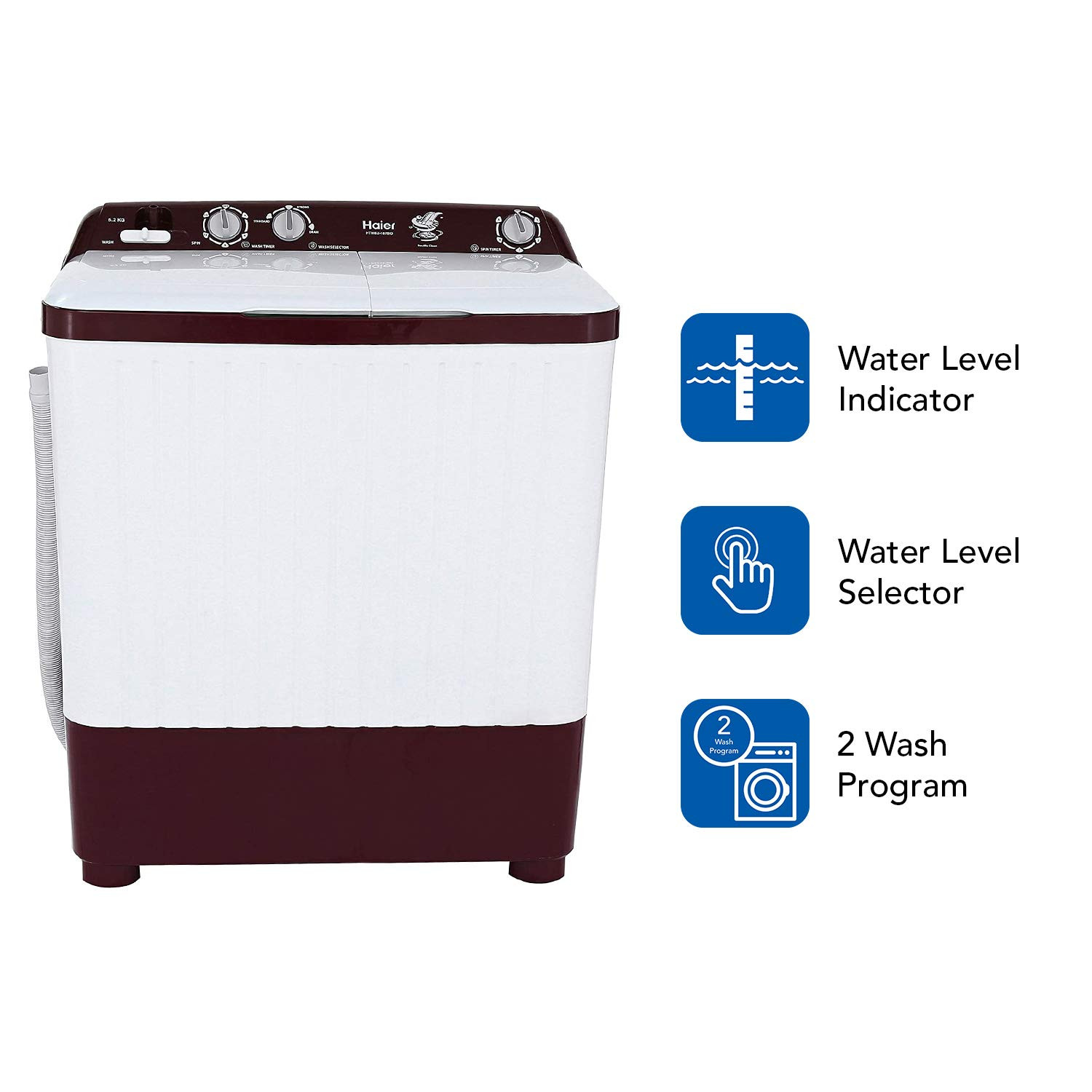 Haier 62 kg Semi-Automatic Top Loading Washing Machine HTW62-187BO Burgundy