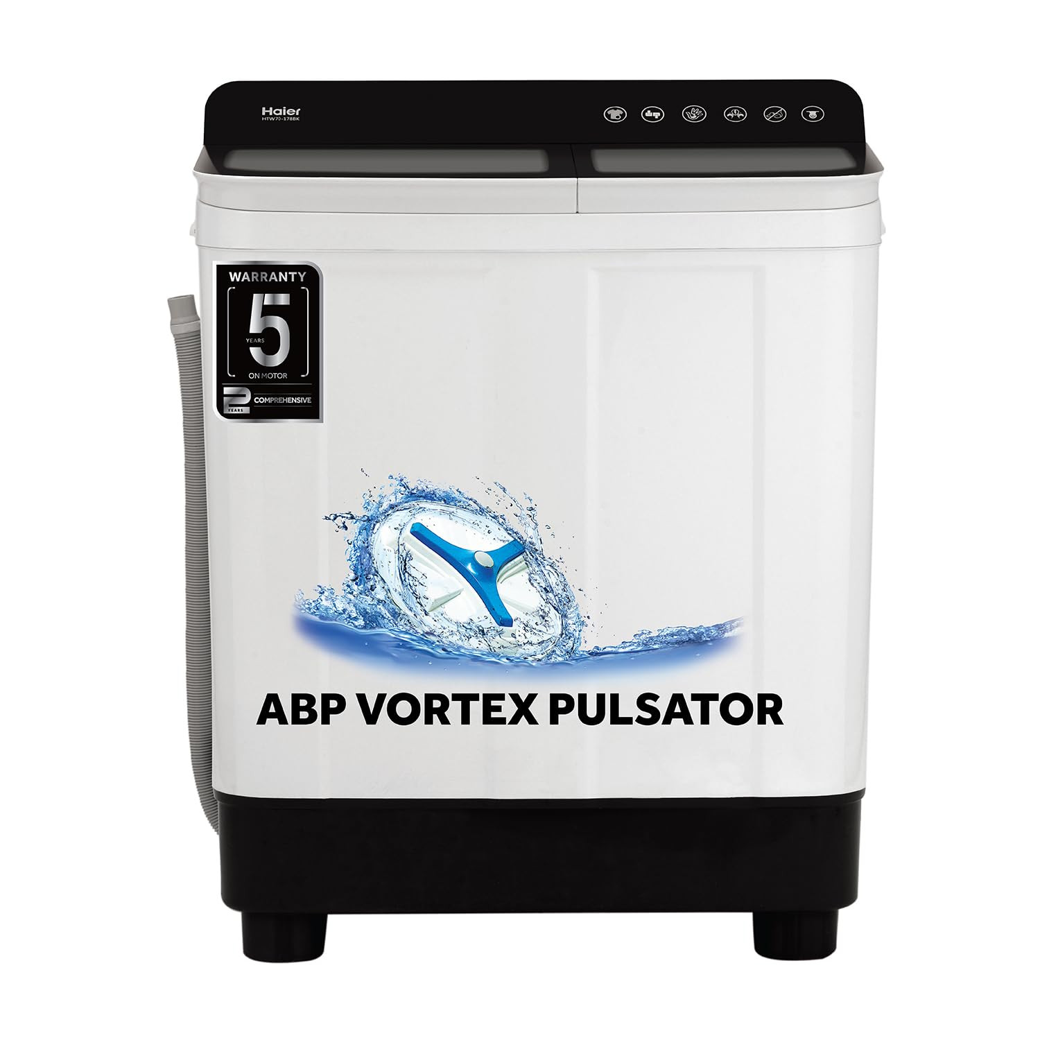 Haier 7kg Semi-Automatic Top Load Washer with Anti-Bacterial Pulsator Magic Filter - 1300 RPM Black