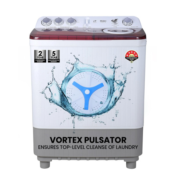 Image of Haier 8.5 Kg 5 Star Oxyi Dry Technology Semi Automatic Top Loading Washing Machine (HTW85-186, Anti Bacterial Vortex Pulsator, Magic Filter, Rat Mesh, Maroon, White)