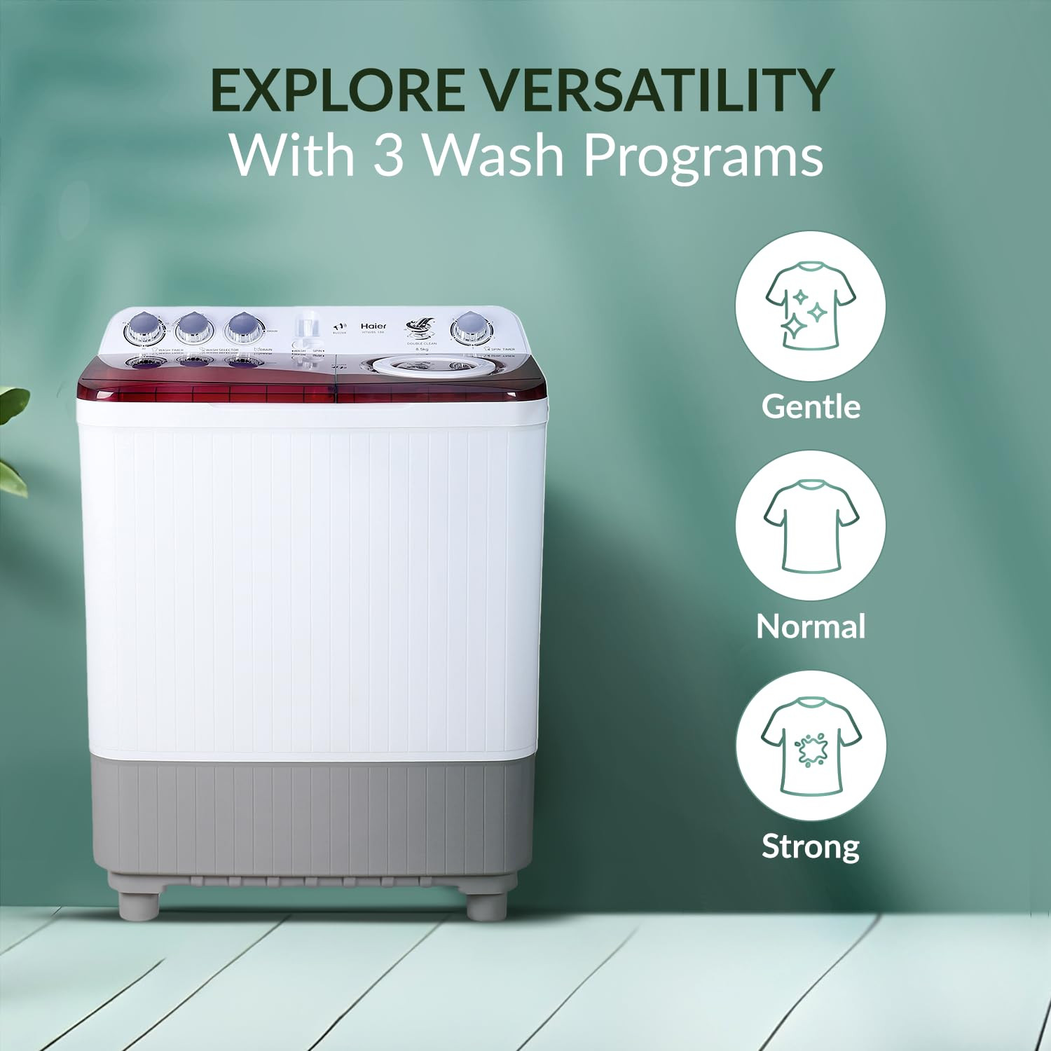 Haier 85 Kg 5 Star Oxyi Dry Technology Semi Automatic Top Loading Washing Machine HTW85-186 Anti Bacterial Vortex Pulsator Magic Filter Rat Mesh Maroon White