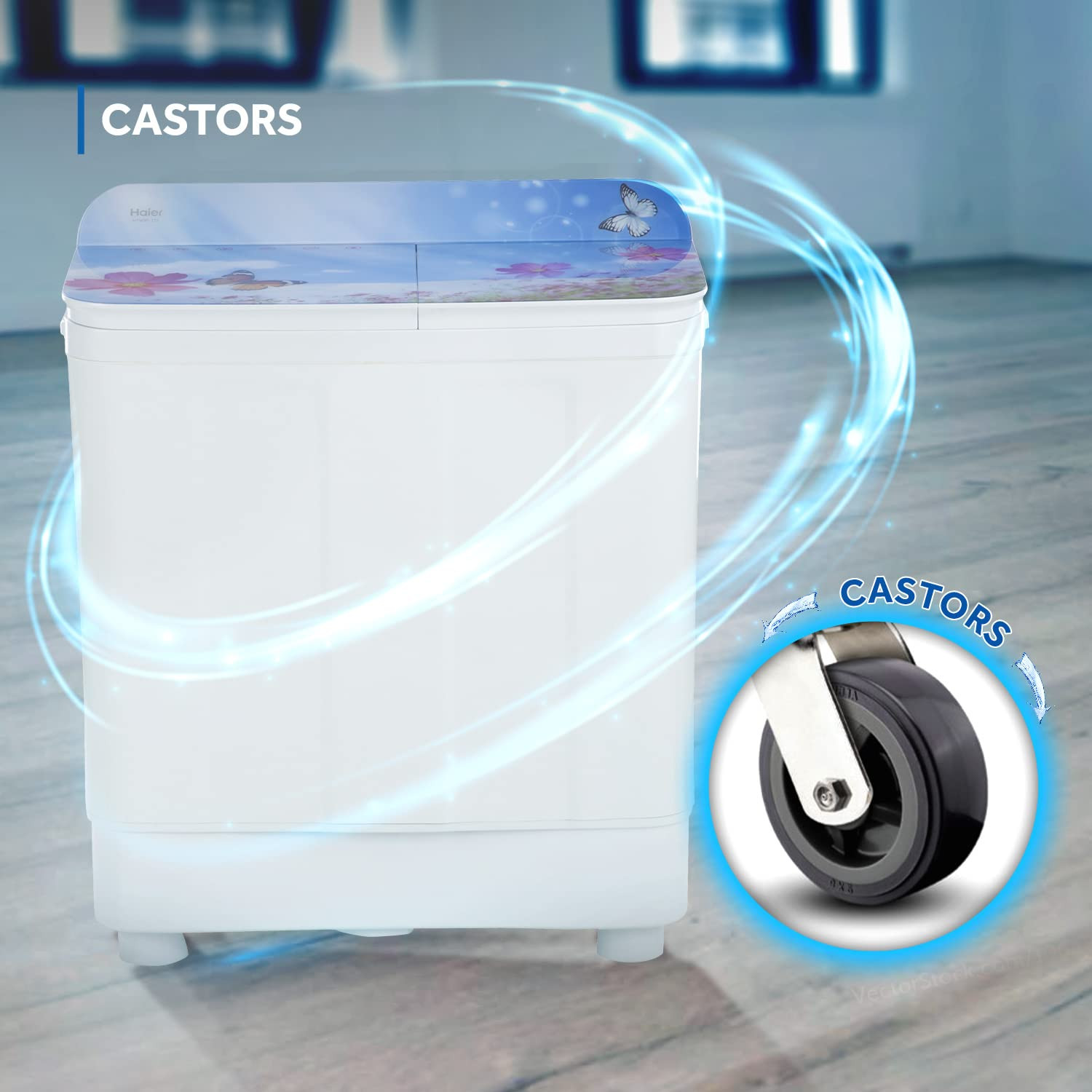 Haier 95 Kg 5 Star Voltex Pulsator Semi-Automatic Top Load Washing Machine HTW95-178 Flowers World
