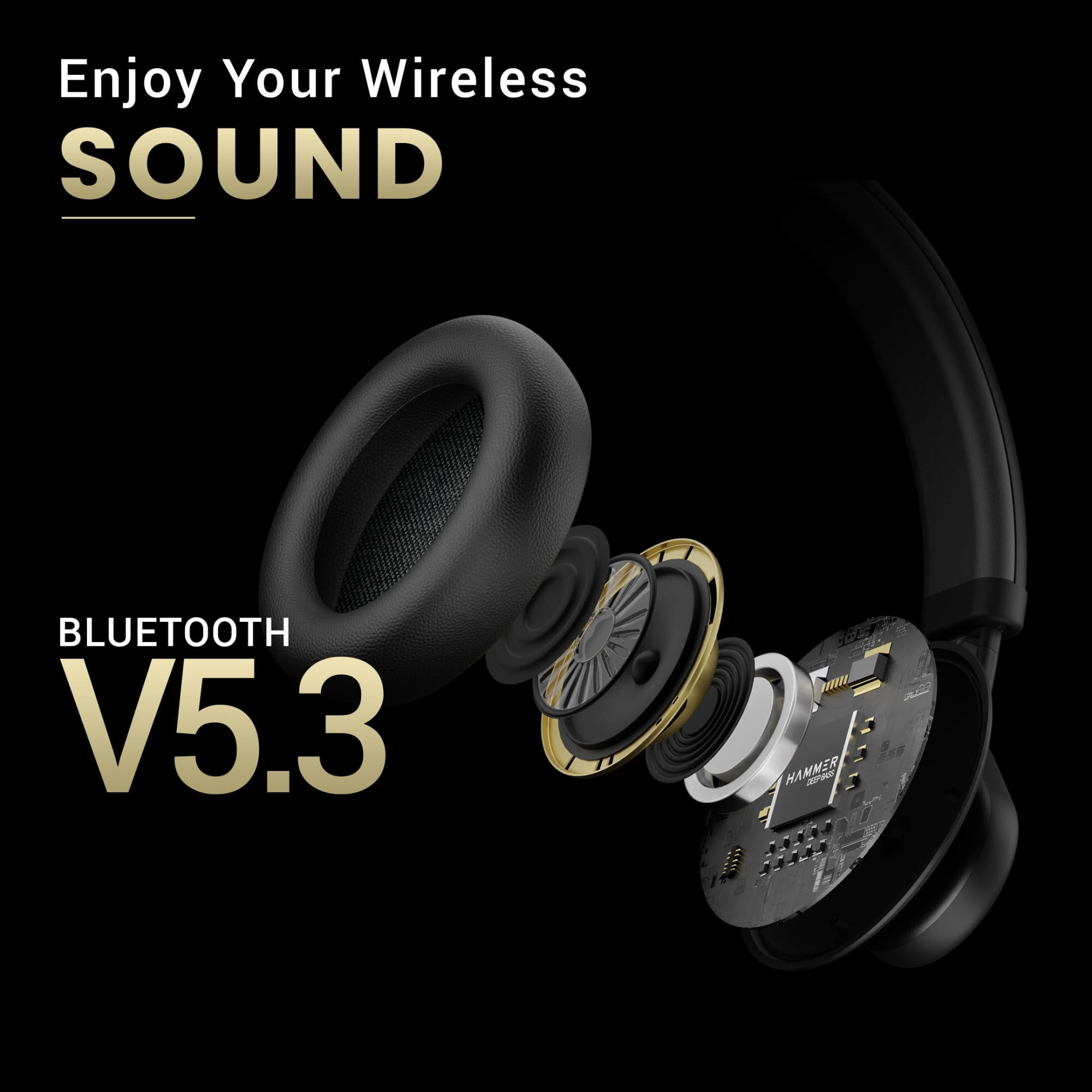 HAMMER Bash Max Over The Ear Wireless Bluetooth Headphones with Mic Touch Control Deep Bass Upto 40 Hours Playtime Bluetooth 53 WorkoutTravel Black