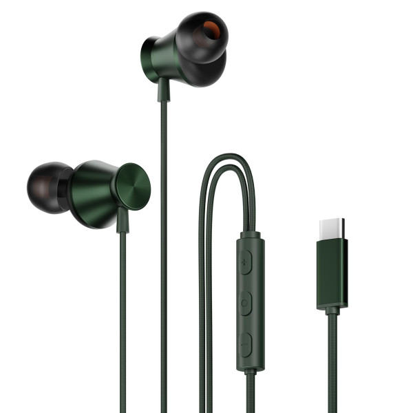 Image of HAMMER Nova in Ear C Type Earphones Wired with Mic,13mm Driver, in-line Control, Metallic Built, Powerful Bass, Comfortable &amp; Lightweight (Green)