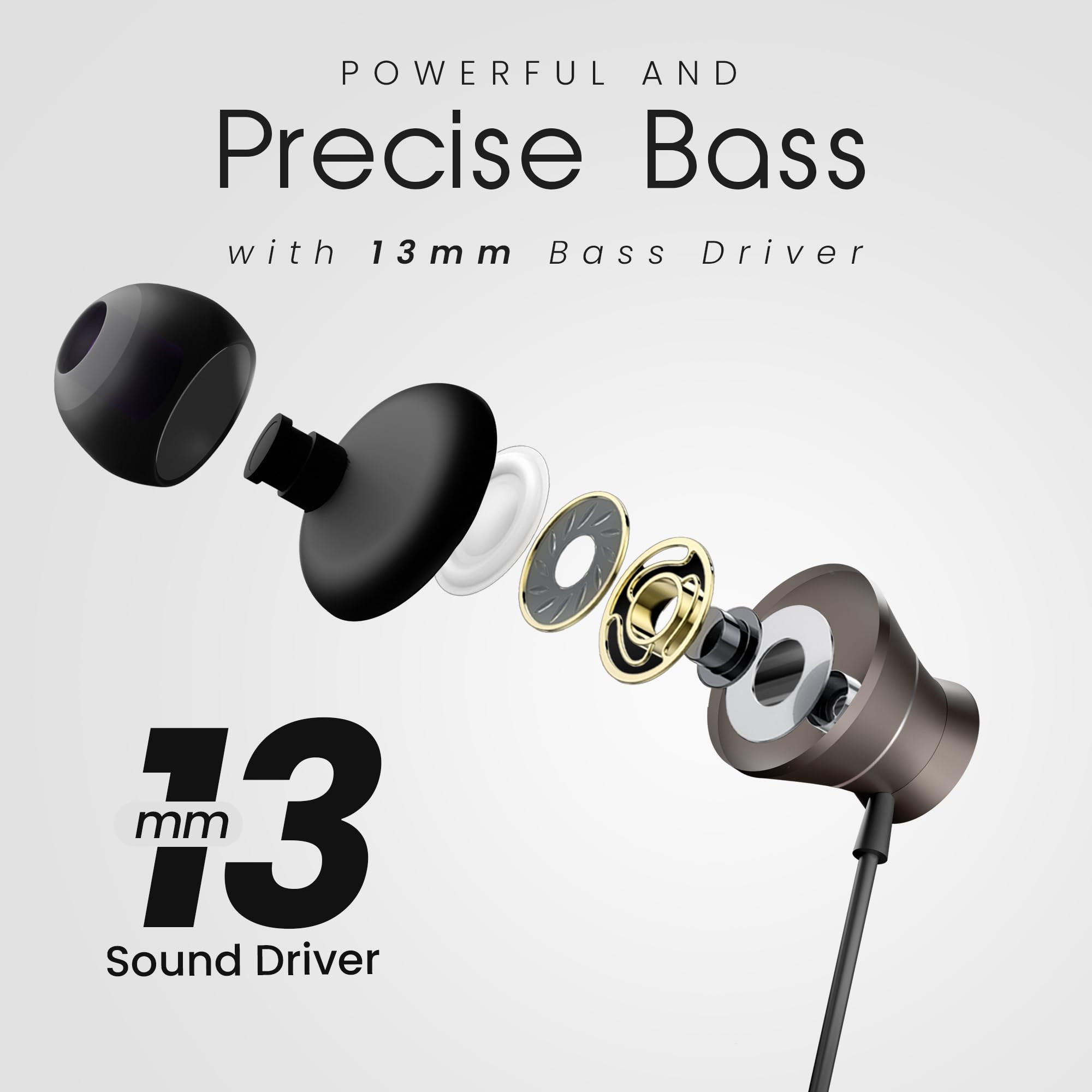 HAMMER Nova in Ear C Type Earphones Wired with Mic13mm Driver in-line Control Metallic Built Powerful Bass Comfortable Lightweight Black