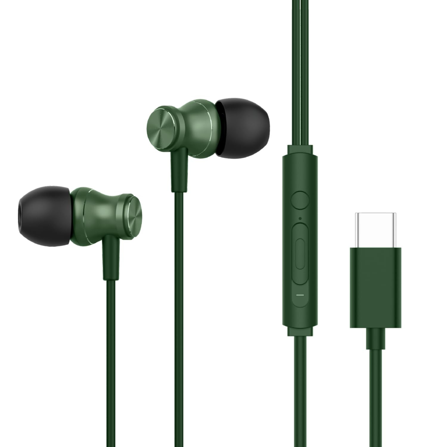 HAMMER Nova in Ear C Type Earphones Wired with Mic13mm Driver in-line Control Metallic Built Powerful Bass Comfortable Lightweight Green