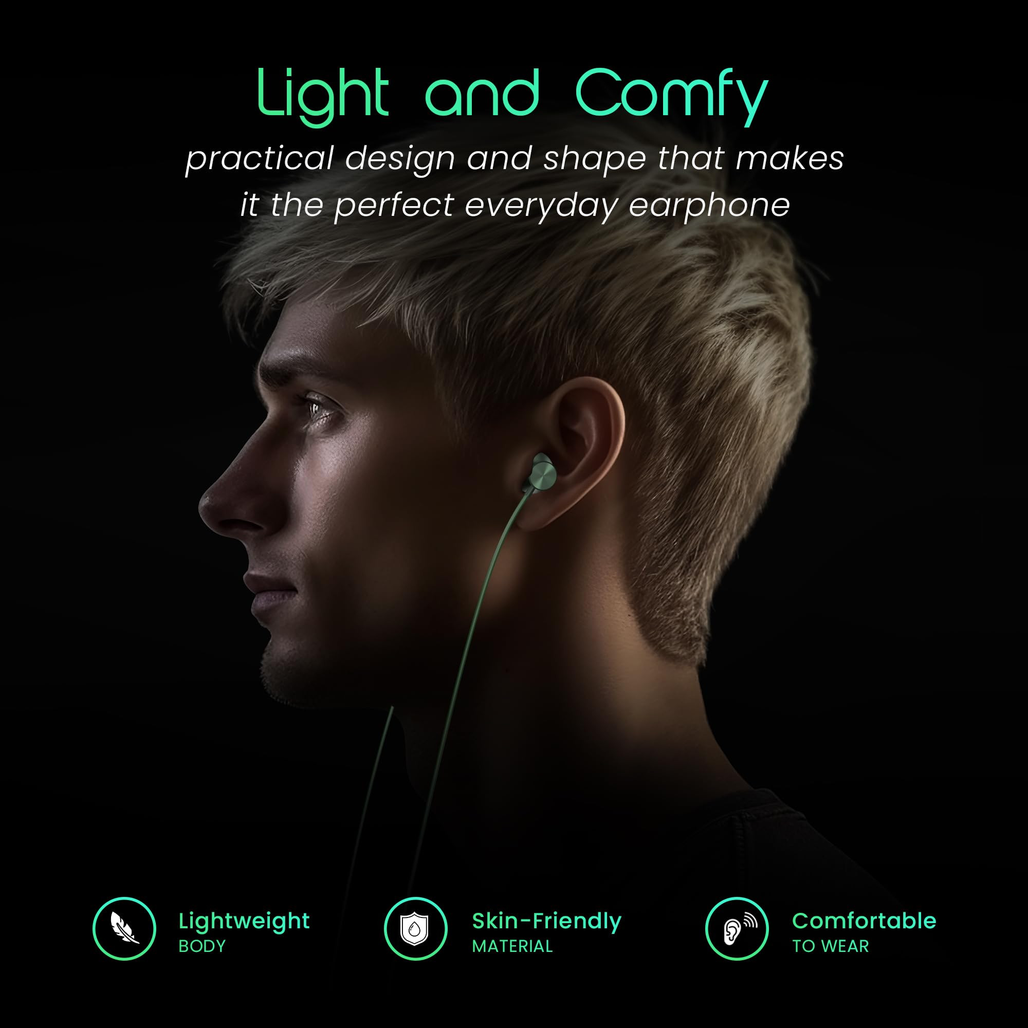 HAMMER Nova in Ear C Type Earphones Wired with Mic13mm Driver in-line Control Metallic Built Powerful Bass Comfortable Lightweight Green