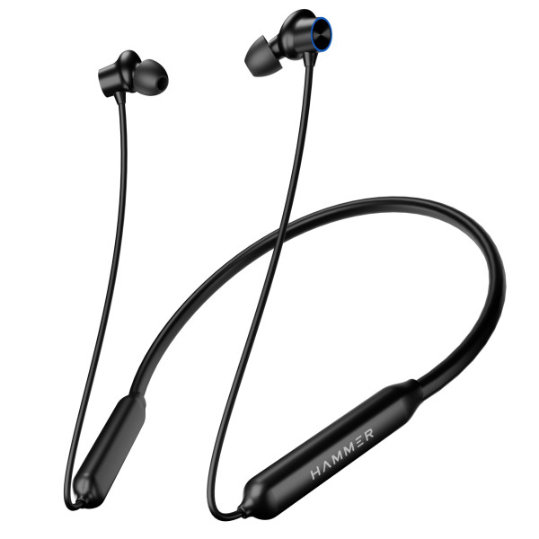Image of HAMMER Splendor in Ear Bluetooth Neckband with Magnetic Earbuds, Deep Bass, Built-in Mic, Upto 18 Hrs Playtime, BT 5.2, Micro USB Charging Port (Black)