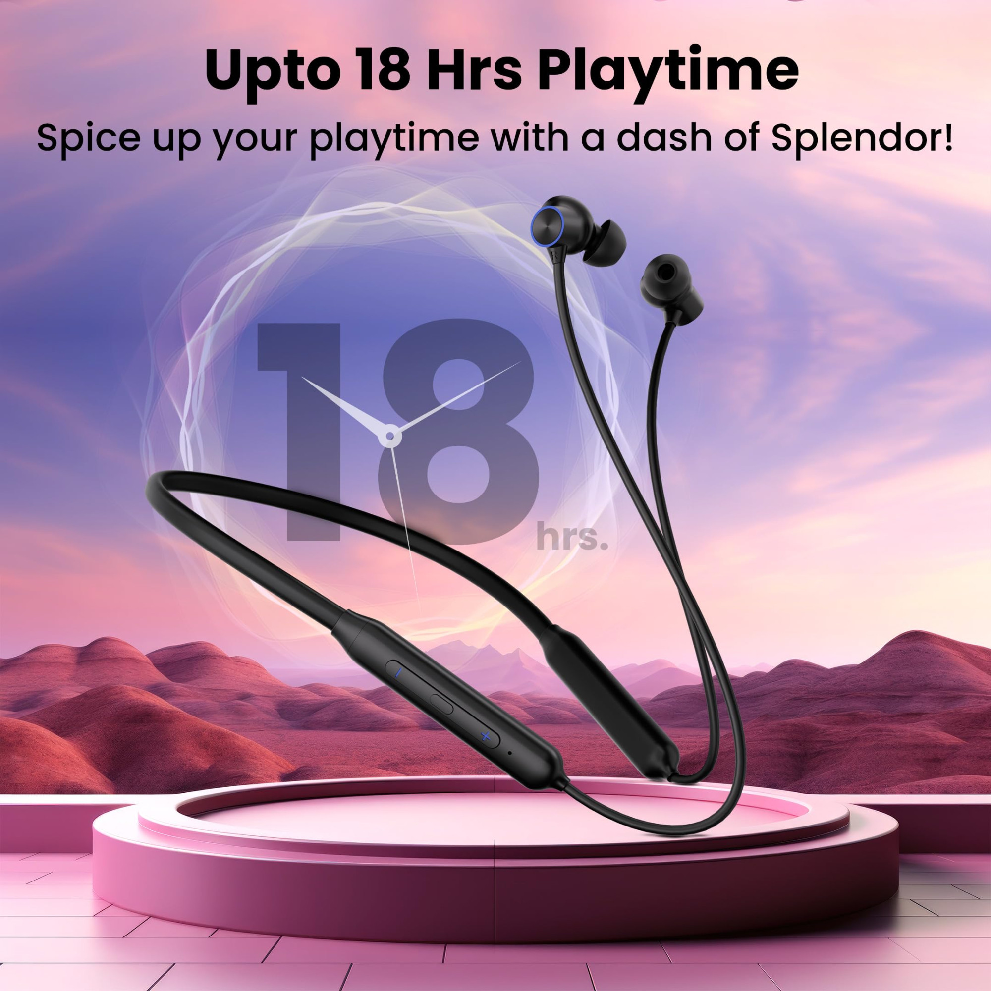 HAMMER Splendor in Ear Bluetooth Neckband with Magnetic Earbuds Deep Bass Built-in Mic Upto 18 Hrs Playtime BT 52 Micro USB Charging Port Black