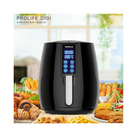Havells Air Fryer Prolife Digi with 4L Capacity Digital Touch Panel Auto OnOff 60 Min Timer Basket Release Button Air Filtration System 2 Yr Warranty Black