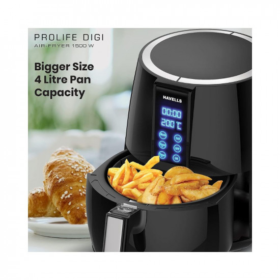 Havells Air Fryer Prolife Digi with 4L Capacity Digital Touch Panel Auto OnOff 60 Min Timer Basket Release Button Air Filtration System 2 Yr Warranty Black