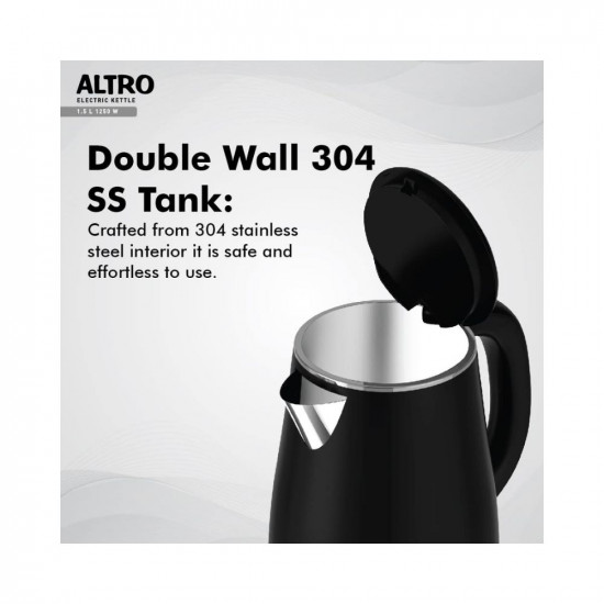 Havells Altro 15 Litre Double Wall Kettle 304 Stainless Steel Inner BodyCool Touch Outer BodyWider Mouth 2 Year Warranty Black 1250 Watt