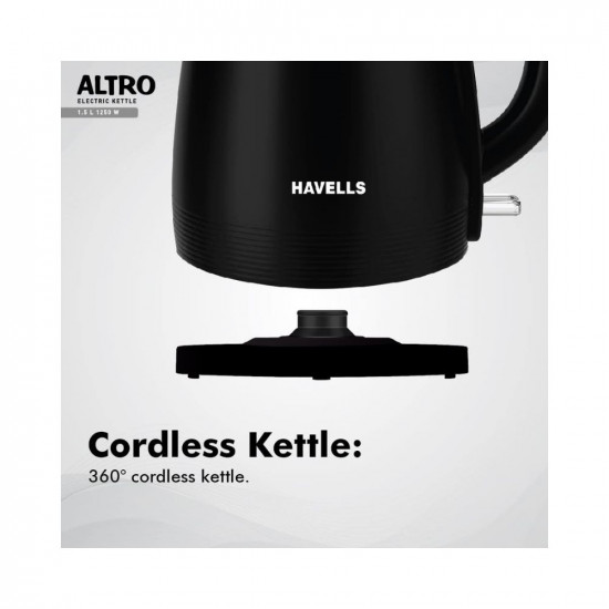 Havells Altro 15 Litre Double Wall Kettle 304 Stainless Steel Inner BodyCool Touch Outer BodyWider Mouth 2 Year Warranty Black 1250 Watt