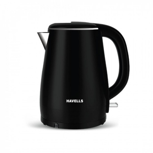 Image of Havells Altro 1.5 Litre Double Wall Kettle / 304 Stainless Steel Inner Body/Cool Touch Outer Body/Wider Mouth/ 2 Year Warranty (Black, 1250 Watt)
