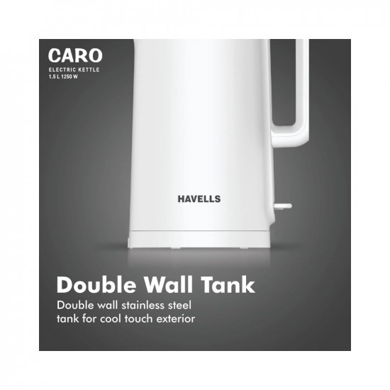 Havells Caro 15 litre Double Wall 304 Stainless Steel Inner Body Cool touch outer body Wider mouth 2 Year warranty White 1250 Watt