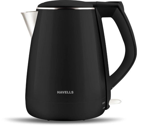 Image of Havells Electric Kettle Aqua Plus 1250 Watts 1.2 liters , Double Layered Cool Touch Outer Body | 304 Rust Resistant SS Inner Body with Auto Shut Off | Wider Mouth | 2 Yr Manufacturer Warranty (Black)