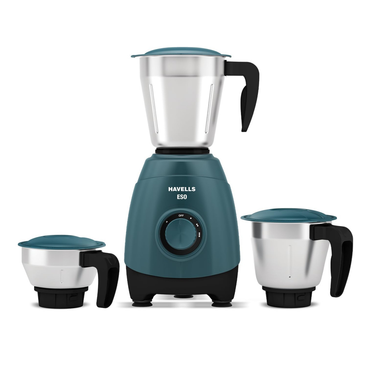 Havells ESO 750 watts 3 JAR Mixer Grinder 304 SS Blades High Speed 21000 RPM motor Heavy and Wider mouth SS Jars All Jars with Handle 2 Year Product 5 Year Motor Warranty Teal ABS