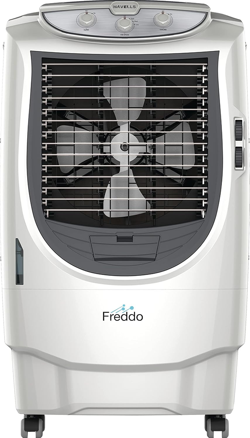 Havells Freddo 70L Desert Air Cooler for home Powerful Air Delivery Everlast Pump High Density Honeycomb Pads Humidity Control Auto Drain Heavy Duty WhiteGrey