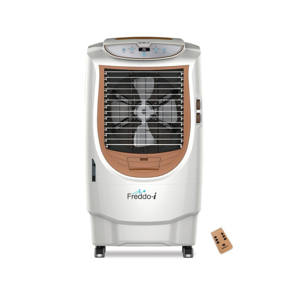 Image of Havells Freddo-i 70L Air Cooler for home | Electronic Panel with Remote | Powerful Air Delivery | Everlast Pump | High Density Honeycomb Pads | Auto Drain | Heavy Duty (White/Brown)