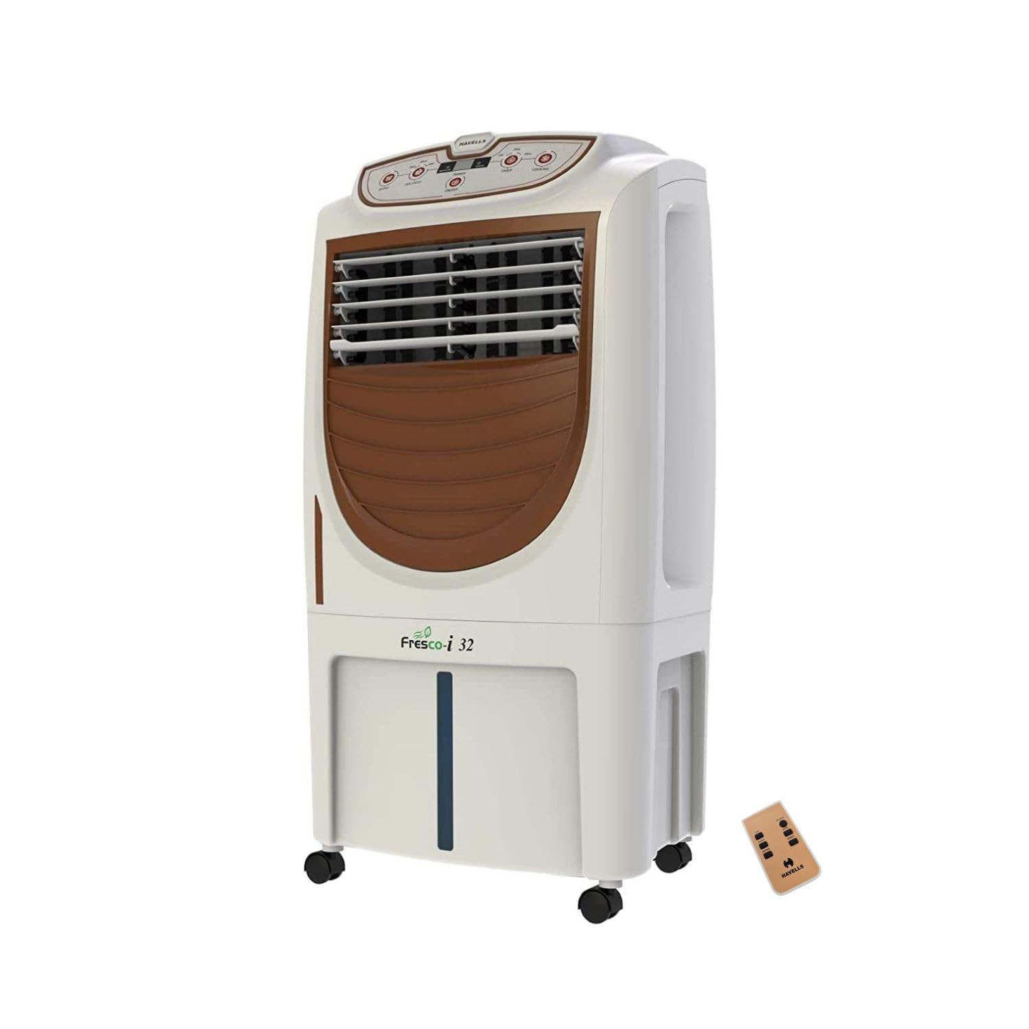 Havells Fresco-i 32L Personal Air Cooler for home Powerful Air Delivery High Density Honeycomb Pads Auto Drain Humidity Control Dust Filter Net Overload Protection Heavy Duty WhiteBrown