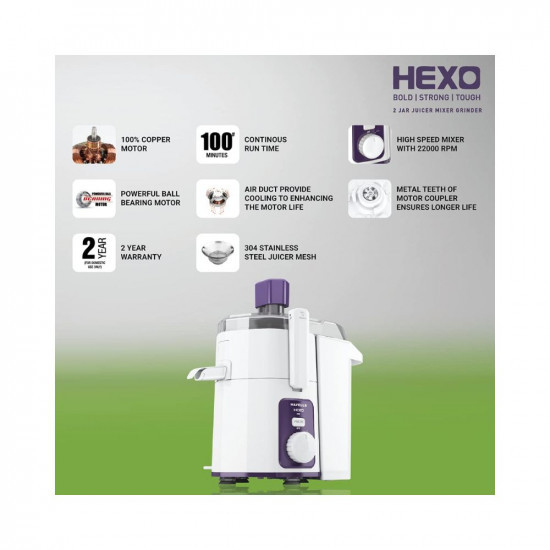 Havells Hexo 1000 watts juicer White Purple GHFJMDJV100