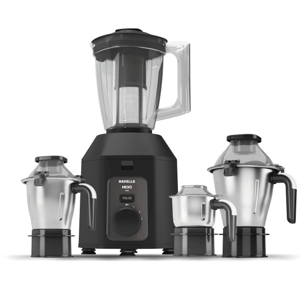 Image of Havells Hexo Plus 1100 watts 4 Jar Mixer Grinder I 2.5 Kg Double Ball Bearing Copper Motor I 22000 RPM I 100 Minutes Run Time I Metal Teeth Coupler &amp; Jar Base IPolycarbonate Jar, Lids with Lock