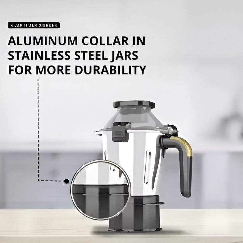 Havells Hexo Plus 1100 watts 4 Jar Mixer Grinder I 25 Kg Double Ball Bearing Copper Motor I 22000 RPM I 100 Minutes Run Time I Metal Teeth Coupler Jar Base IPolycarbonate Jar Lids with Lock