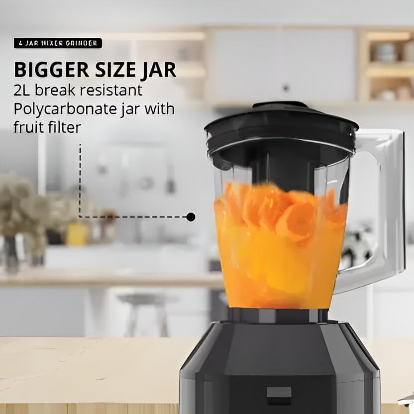 Havells Hexo Plus 1100 watts 4 Jar Mixer Grinder I 25 Kg Double Ball Bearing Copper Motor I 22000 RPM I 100 Minutes Run Time I Metal Teeth Coupler Jar Base IPolycarbonate Jar Lids with Lock