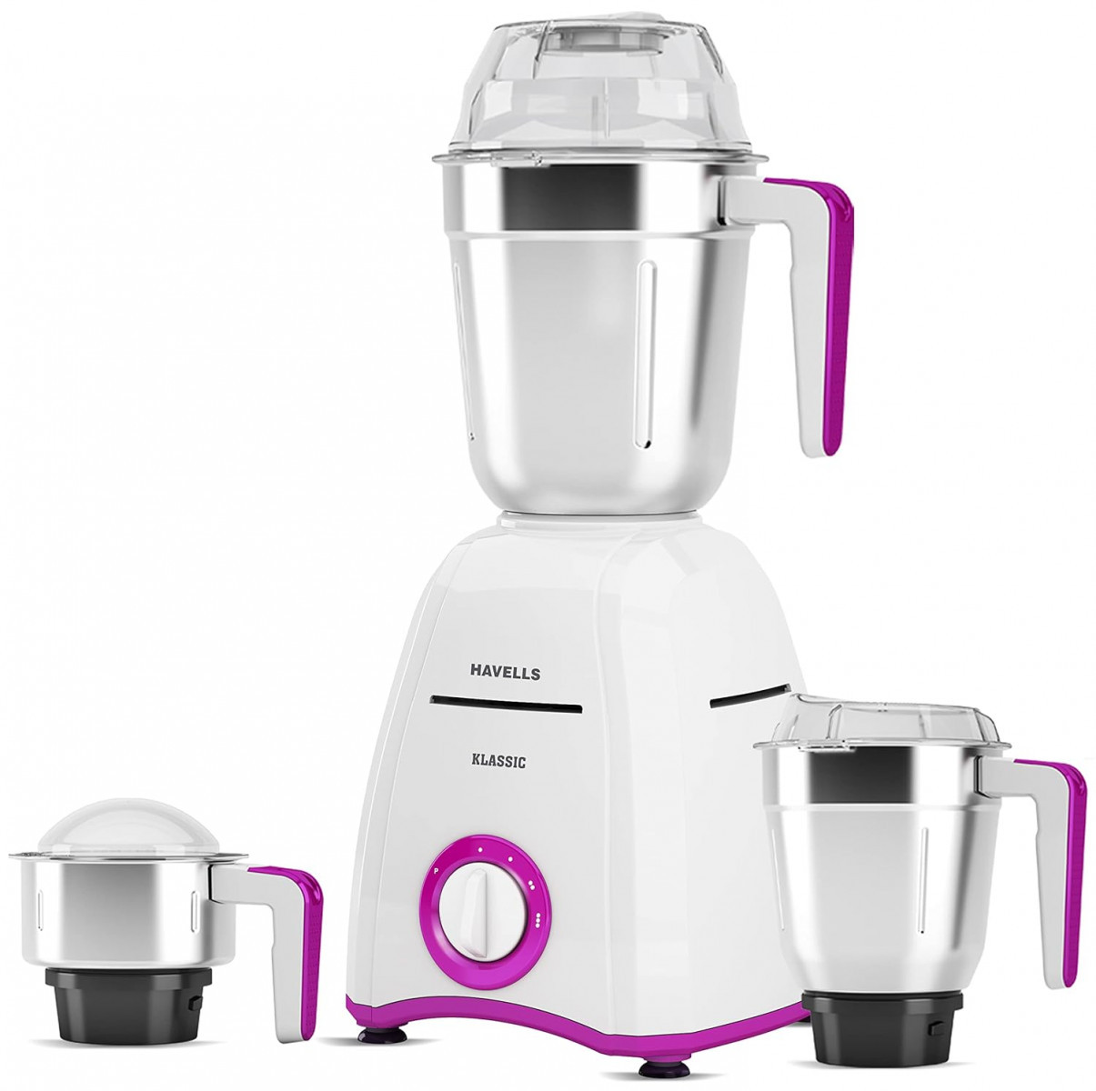 Havells Klassic 750 watts 3 Jar Mixer Grinder with 304 SS Blades Large Size SS Jars Break Resistant Polycarbonate Transparent Jar Lids With Twist Lock Mechanism