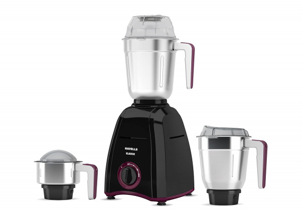 Image of Havells KLASSIC 750W 3 Jar Mixer Grinder, 304 Rust Resistant SS Blades |Bigger Size Jars with break Resistant polycarbonate Transparent Lids with Hands free Twist &amp; Lock Mechanism (Black)