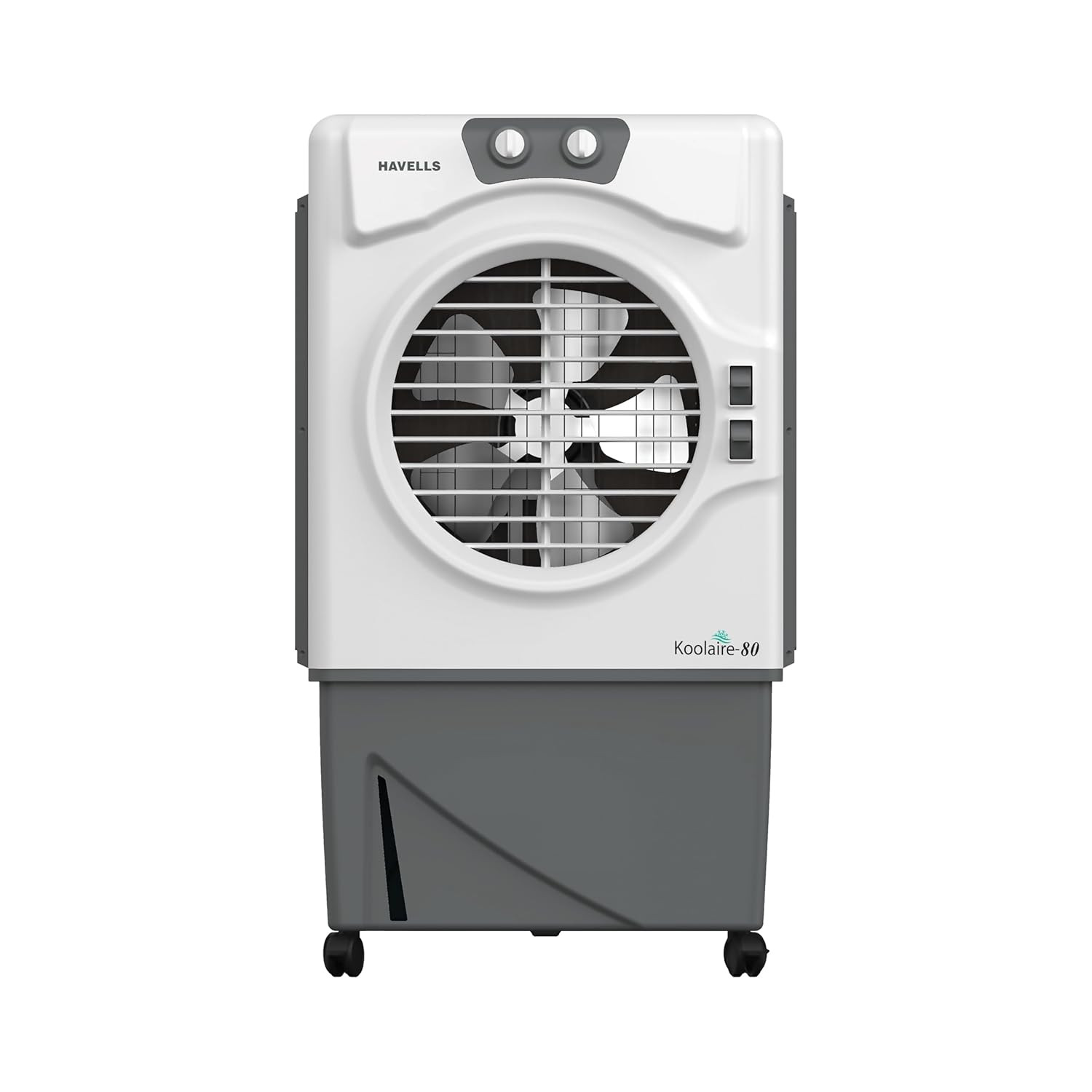 Havells Koolaire 80L Desert Air Cooler for home Powerful Air Delivery Everlast Pump 5 Leaf Metal Blade Fan Bacteria Shield High Density Honeycomb Pads Heavy Duty WhiteGrey