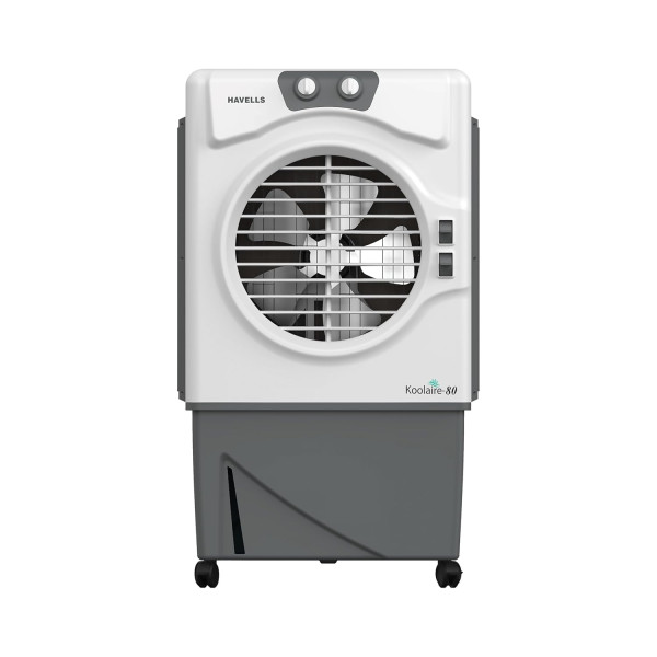 Image of Havells Koolaire 80L Desert Air Cooler for home | Powerful Air Delivery | Everlast Pump | 5 Leaf Metal Blade Fan | Bacteria Shield High Density Honeycomb Pads | Heavy Duty (White/Grey)