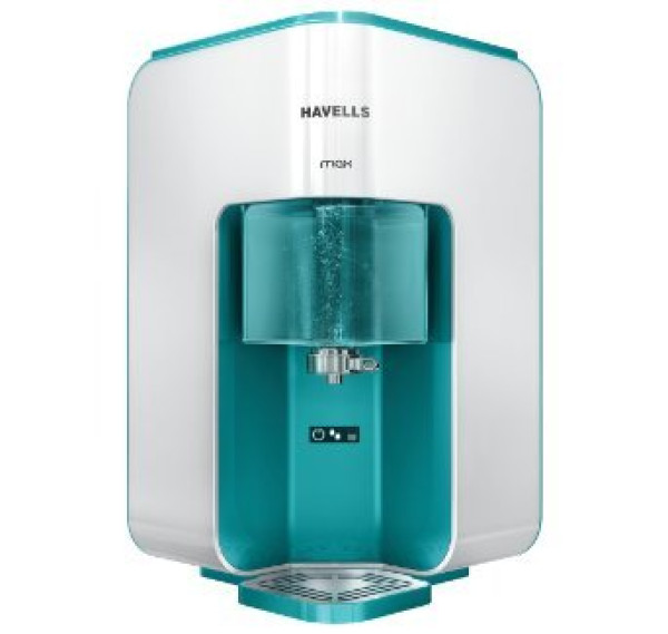 Image of Havells MAX Water Purifier, First corner mounting design (Patented), Copper+Zinc+pH Balance with natural minerals, 7 stage Purification, RO+UV Purification tech., 7 L Transparent tank (White &amp; green)
