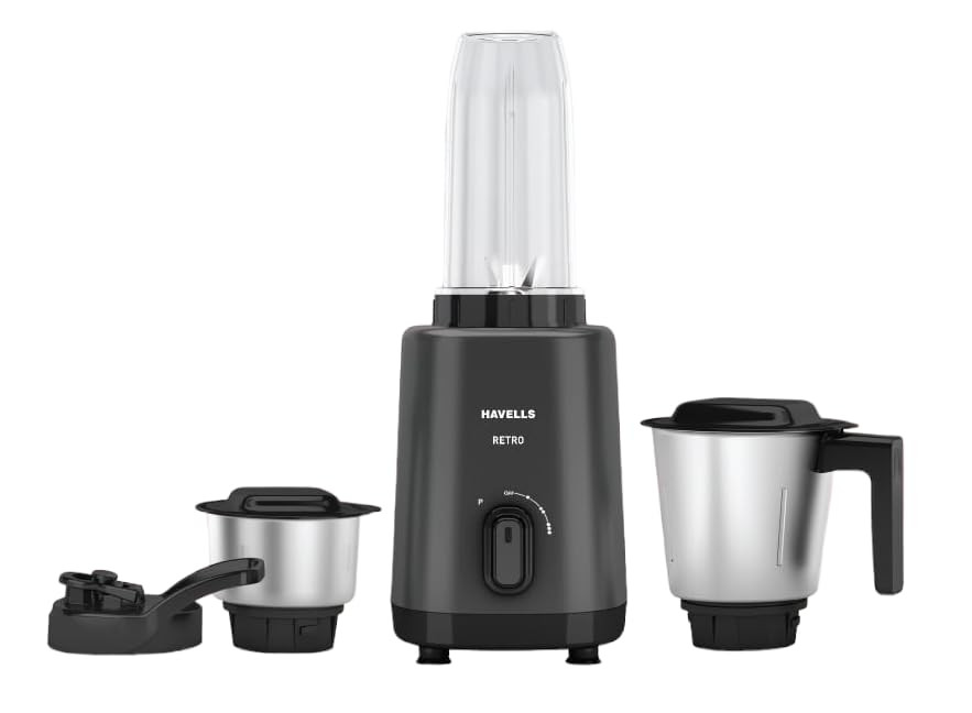 Havells Retro Nutri-Xl 500 Watts 3 Jar Mixer Grinder21000Rpm400Ml Chutney Jar600Ml Nutri Jar1L DryWet Grinding JarSlipper LidBlack