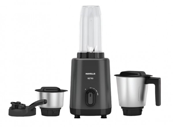 Image of Havells Retro Nutri-Xl 500 Watts 3 Jar Mixer Grinder|21000Rpm|400Ml Chutney Jar,600Ml Nutri Jar,1L Dry/Wet Grinding Jar||Slipper Lid(Black)