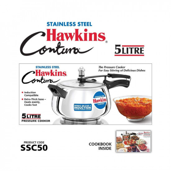 Hawkins Stainless Steel Contura Induction Compatible Inner Lid Pressure Cooker 5 Litre Silver Ssc50 5 Liter