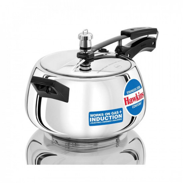 Image of Hawkins Stainless Steel Contura Induction Compatible Inner Lid Pressure Cooker, 5 Litre, Silver (Ssc50), 5 Liter