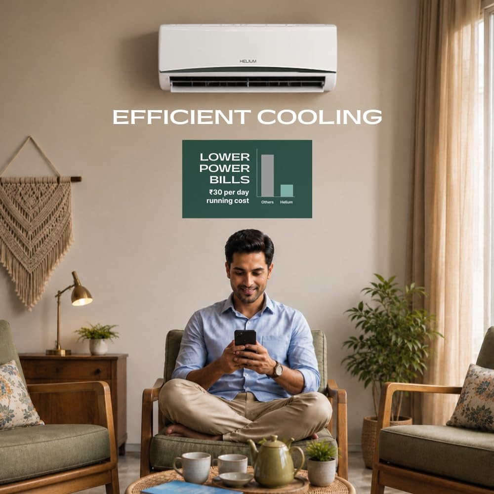 Helium Air Smart Inverter Split AC  08 Ton 3 star  New star rated  Lowest bill  under 30day 2700 W Cooling Capacity  App Controlled AI Energy Saving  Gas Leakage Detection  100 Copper